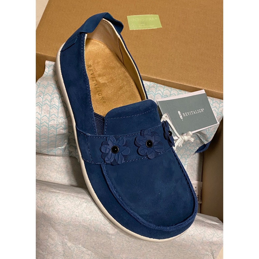 Revitalign Siesta Flower Slip On Loafers Women's Size 8B Marine‎ Blue